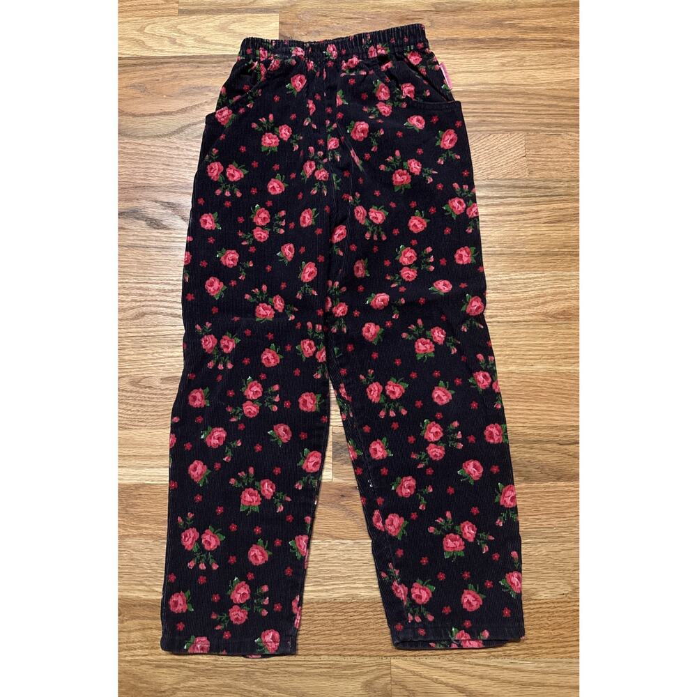 Vintage Oshkosh Girls Size 6 Floral Rose Corduroy Pants Made In USA